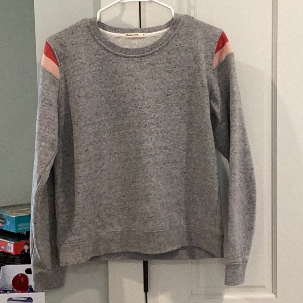 Gray Sweater with Colorful Shoulder Accents